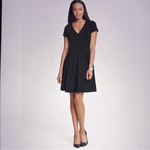Banana Republic Ponte Pleated Fit & Flare Dress Black VNeck Size 8